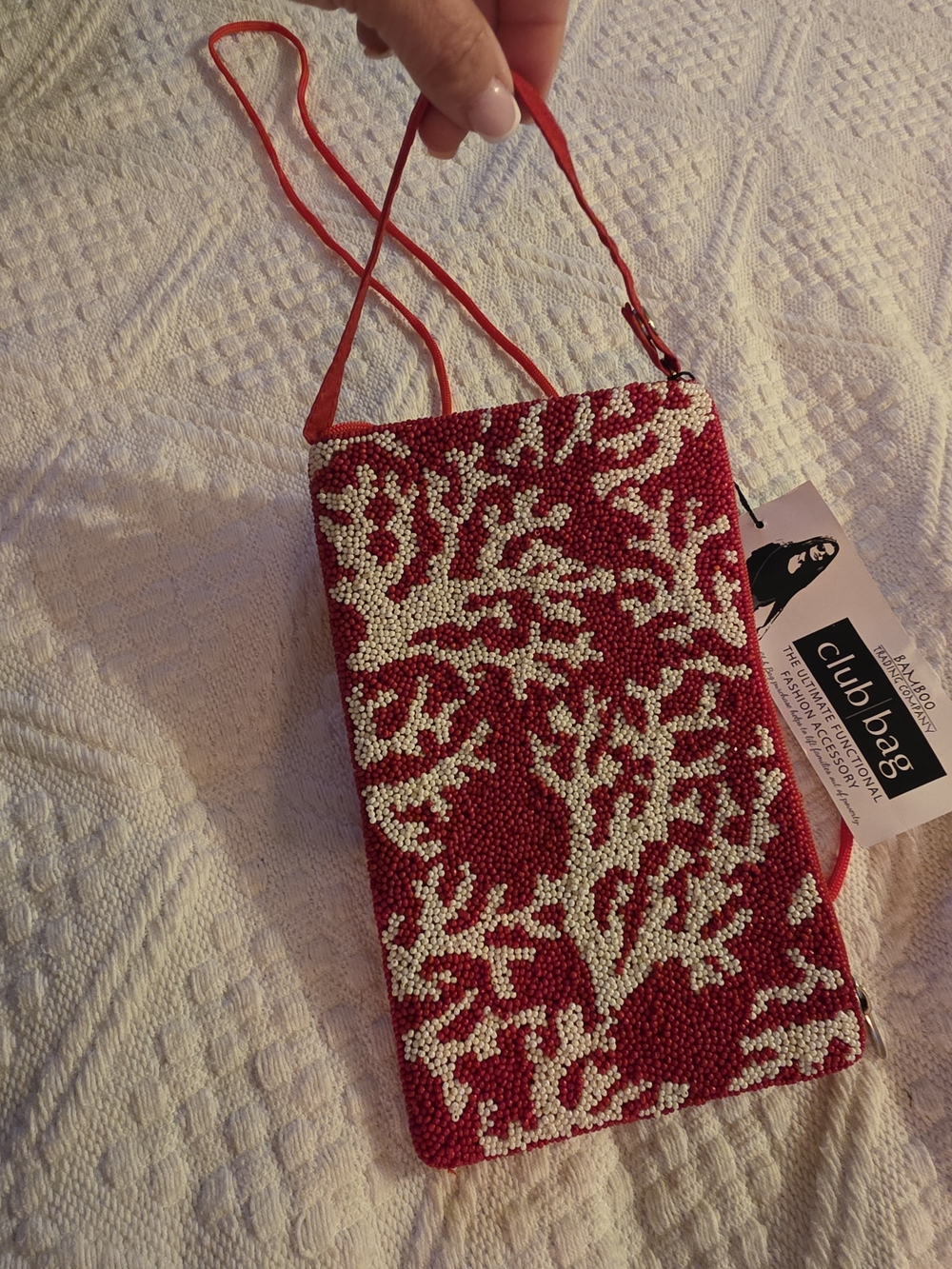 Beaded Red and Cream Cute Little Bag/Clutch